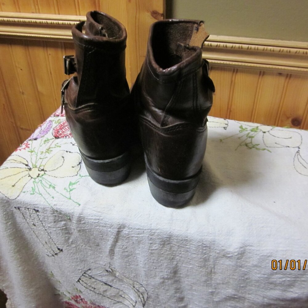 Ladies Vtg Georgia Leather engineer biker boots brown buckle side vibram sole 11 - Picture 4 of 10